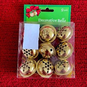 Decorative Christmas bells, package of 9, in gold